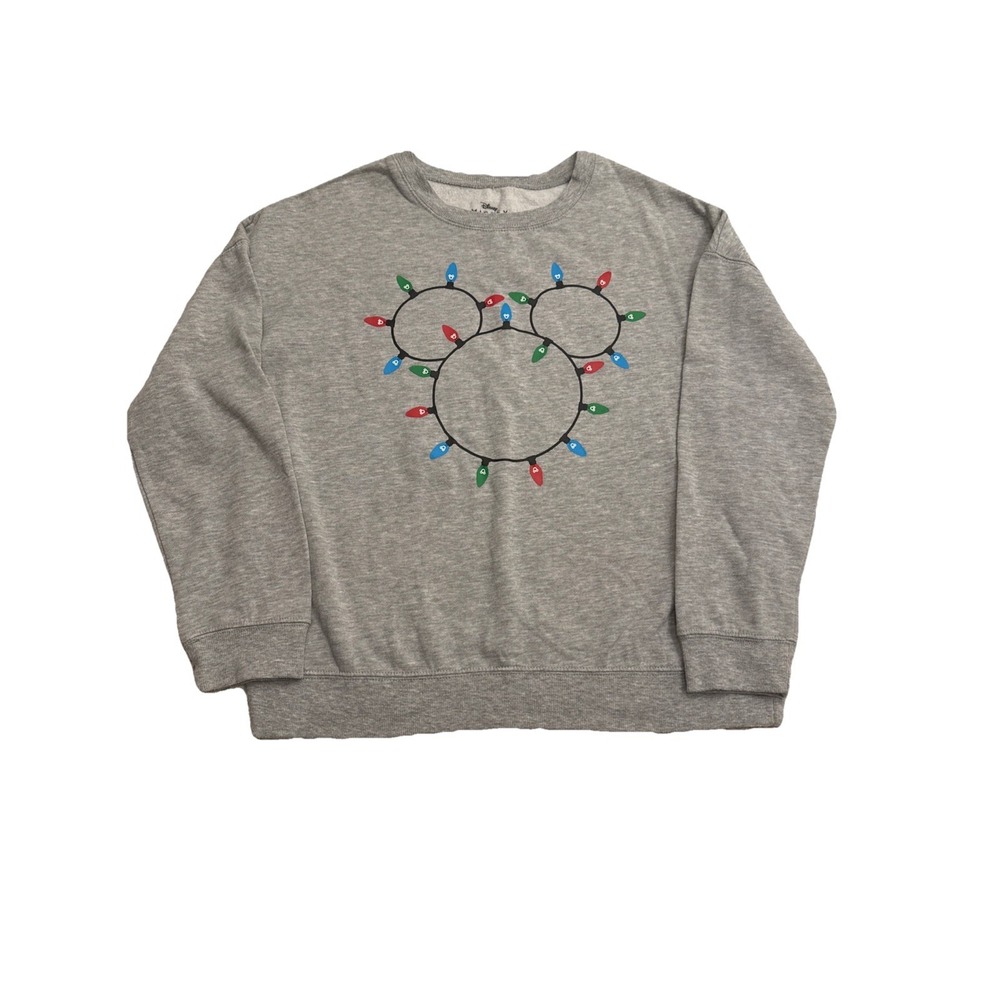 Disney Mickey Mouse Sweatshirt Youth Juniors M Crew Neck Gray Christmas Lights
